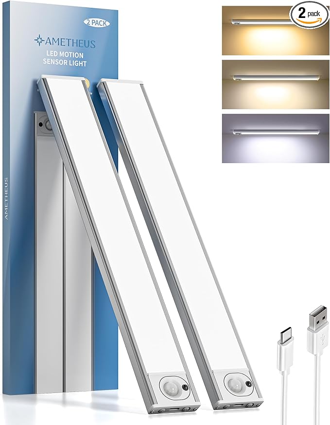 2Pack 16inch Under Cabinet Lighting, Rechargeable Motion Sensor Light Indoor by AMETHEUS