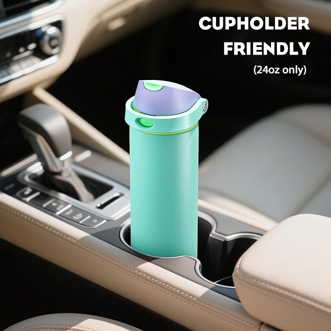POWCAN 24 oz Insulated Water Bottle: 2-in-1 Push-Button Spout & Quick-Flip Straw - Image 5