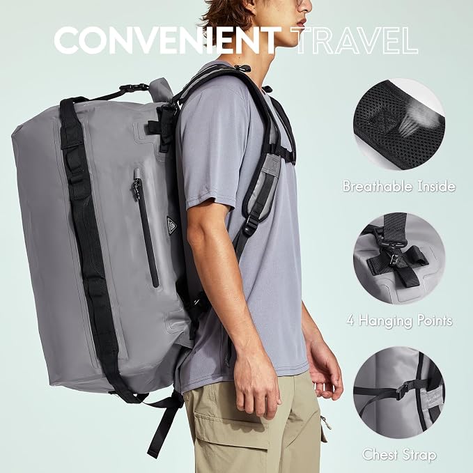 Haimont Large Waterproof Duffel Backpack Roll-Top Heavy Duty Dry Duffle Bag - Image 3