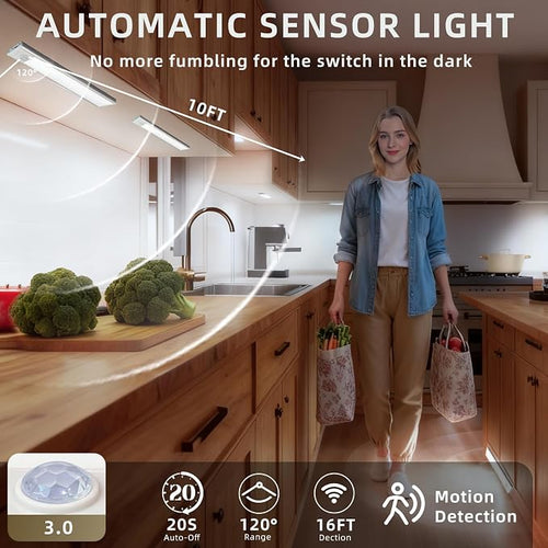 10inch Under Cabinet Lighting, 4 Pack Rechargeable Motion Sensor Light Indoor - Image 2