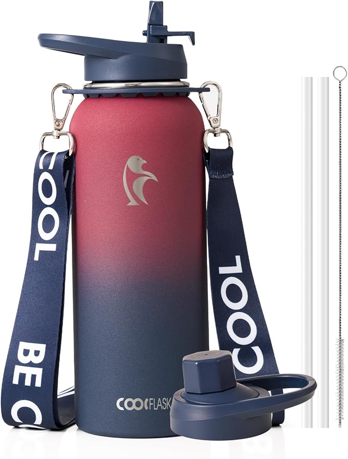 Coolflask Water Bottle with Straw, 40 oz Insulated Metal Water Flask with Straw by Coolflask