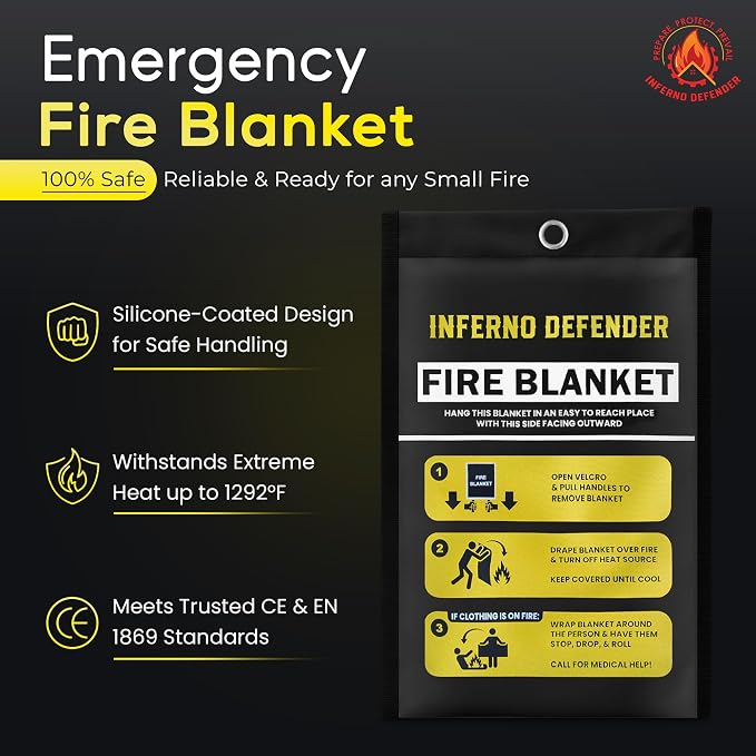Emergency Fire Blanket For Home And Kitchen, Safe Touch Silicone Coated - Image 6