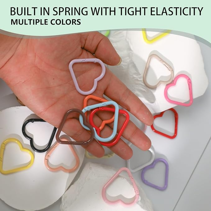 21-Pack Colorful Heart Carabiner Clips, Cute Keychain Purse Clip, Heart Ring - Image 3