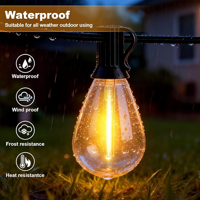 50FT Outdoor String Lights, 15m Waterproof Remote LED Patio Lights - Image 4