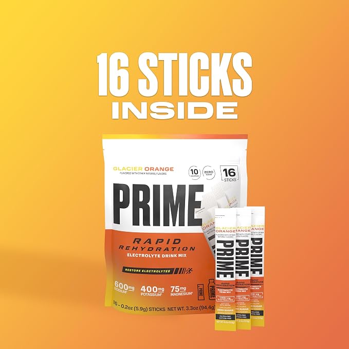 PRIME Rapid Rehydration Electrolyte Powder Sticks, Glacier Orange, Sugar Free - Image 6