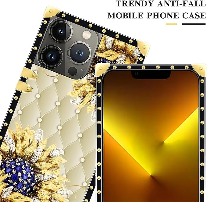 Compatible with iPhone 13 Pro Max Case, Sunflower Diamonds Leather Luxury - Image 4