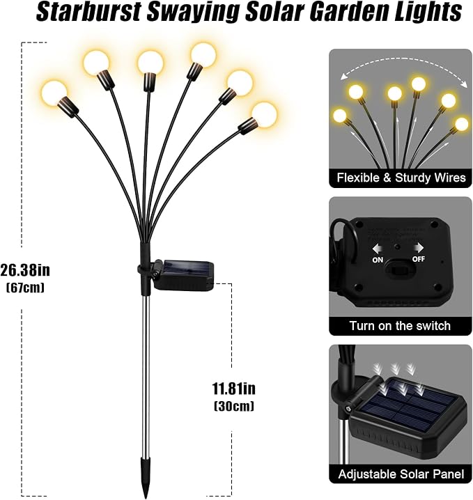 ZFNN Solar Lights Outdoor Garden – 6 Pack 36 LEDs Solar Firefly Lights - Image 5