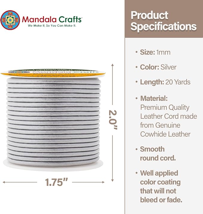 Mandala Crafts Round Genuine Silver Leather Cord - Image 4
