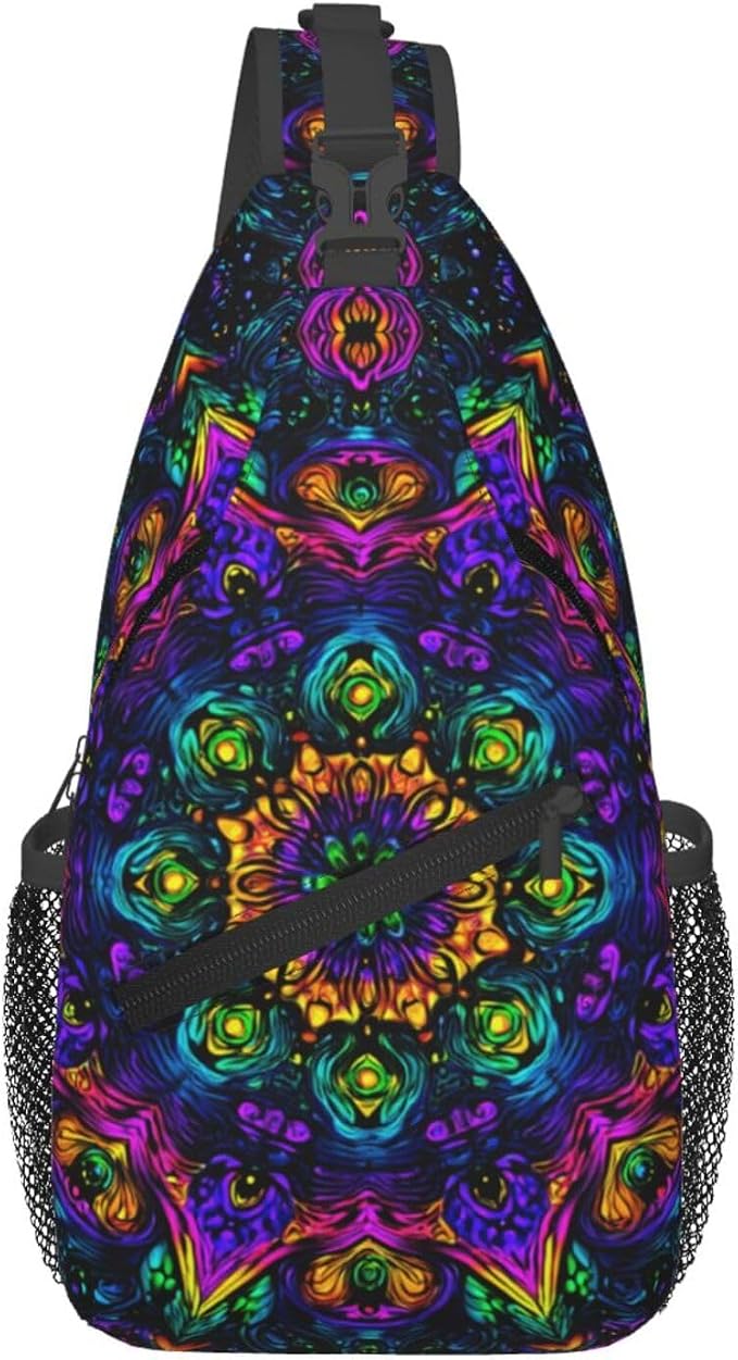 Psychadelic Trippy Art Sling Bag Crossbody Travel Hiking Chest Backpack by Unknown