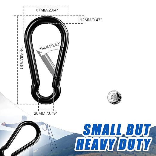 Large Carabiner Clip Hook, 5.5 inch 2 pcs Black Heavy Duty Spring Snap Hook Key - Image 3