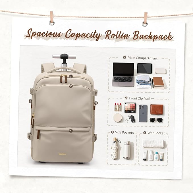GOLF SUPAGS Rolling Backpack for Women 17 Inch Convertible Travel Laptop - Image 6