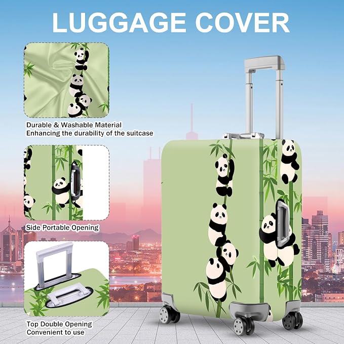 ANNA QUEEN Cute Panda Bamboo Luggage Cover, Cartoon Animal Suitcase Protector - Image 2