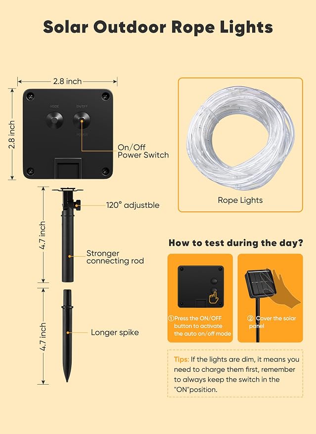 Brightown Solar Rope Lights, 39FT 100LED Outdoor Solar String Lights, IP65 - Image 5