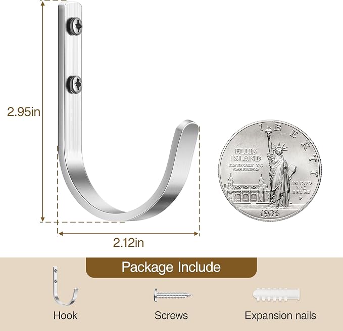 10-Pack Wall Hooks for Hanging Towel/Coat - 22LB Screw in Metal Hanger Wall - Image 3