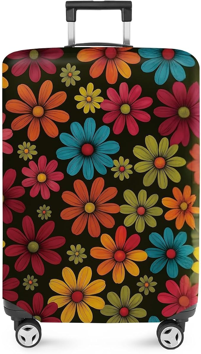 ANNA QUEEN Colorful Flower Luggage Cover, Retro Floral Suitcase Protector by ANNAQUEEN