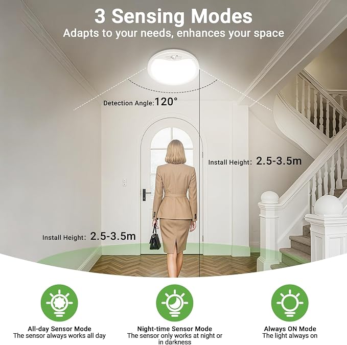 zemty 2Pack 9inch Motion Sensor Ceiling Lights Wired, 18W 1800lm 3CCT/3 - Image 2