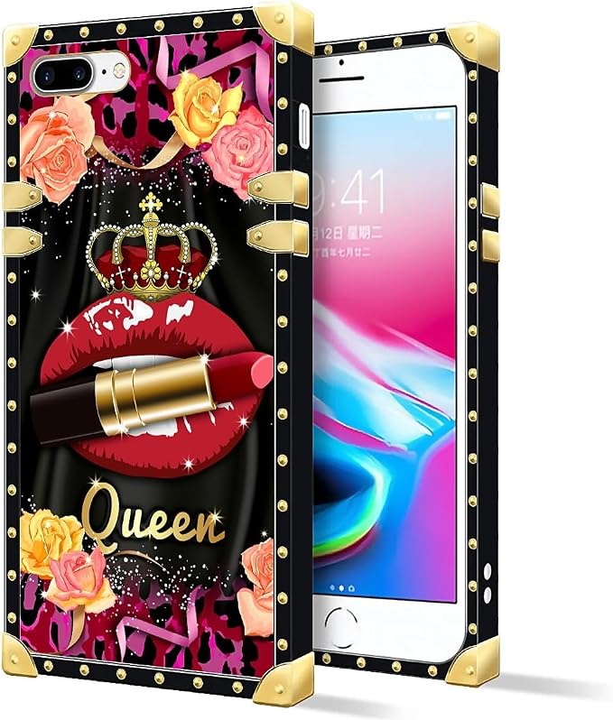 Compatible with iPhone 8 Plus 7 Plus Case, Queen Lip Crown Leopard Print Luxury - Image 2