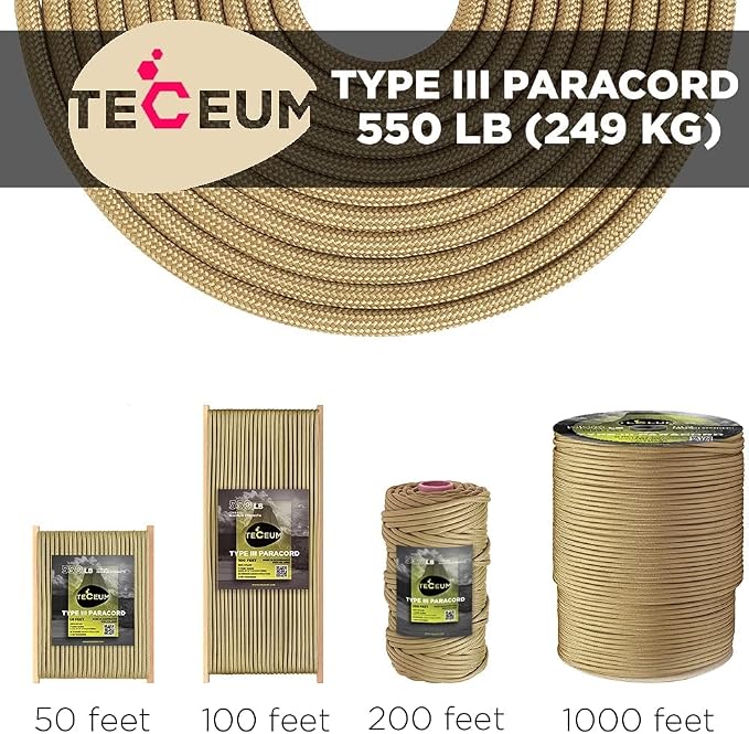 TECEUM 5/32" Paracord Rope 1000 – 1000ft / 200ft / 100ft / 50ft – Tactical - Image 9