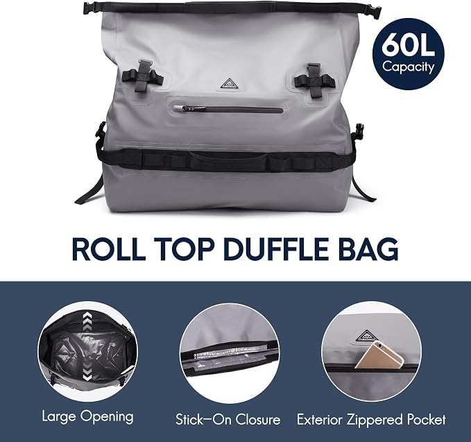 Haimont Large Waterproof Duffel Backpack Roll-Top Heavy Duty Dry Duffle Bag - Image 3