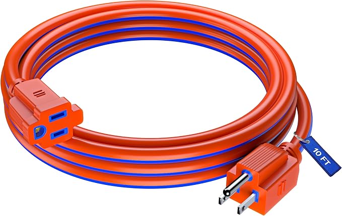 Maximm 10 Ft Blue and Orange Extension Cord, Heavy Duty 16 AWG, ETL Listed by MaximmCable