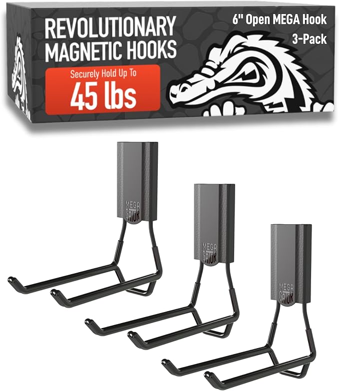 GATOR MAGNETICS MEGA 6 in Open Hooks, 45 lb Heavy Duty Magnetic Hooks by GatorMagnetics