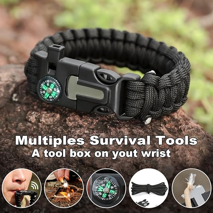 Bracelets, Survival Bracelets for Men Paracord Tactical 5-in-1 Camping Gear Kits - Image 5