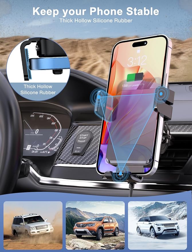 Wireless Car Charger, MOKPR Auto-Clamping Car Mount 15W/10W/7.5W Fast Charging - Image 6