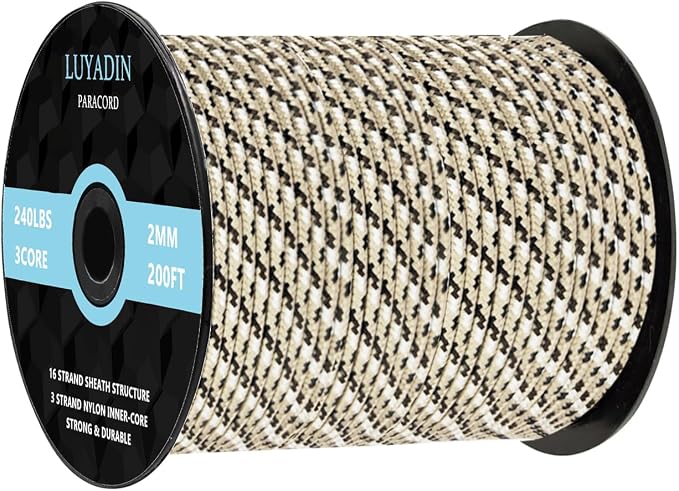 Paracord 240lb - Diameter 2mm Micro Utility Cord -3 Strand Parachute Spool Cord by LUYADIN