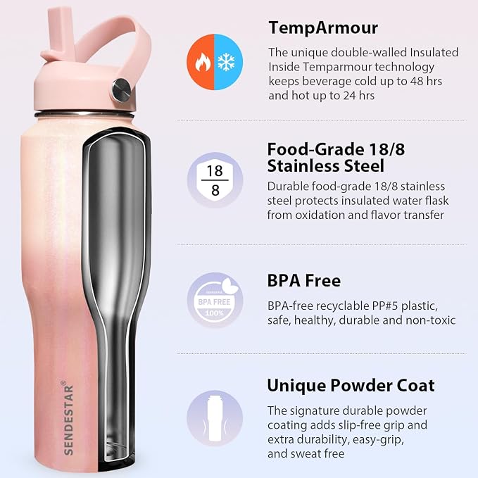 SENDESTAR Water Bottle, Wide Mouth Stainless Steel Vacuum Insulated Double Wall - Image 4