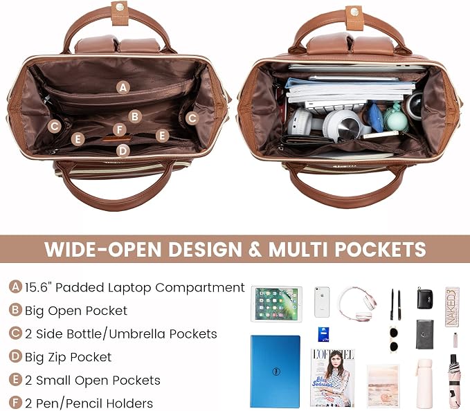 Leather Laptop Backpack for Women - 17in - Image 2