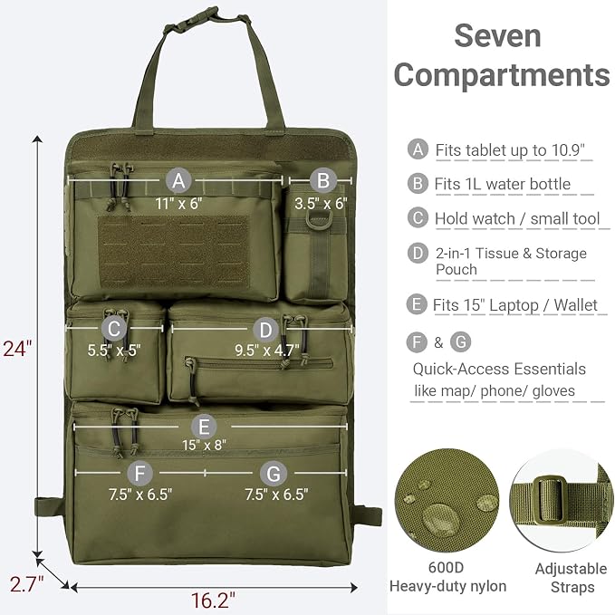 Tactical Seat Back Organizer Heavy Duty MOLLE Panel Organizer - Image 5