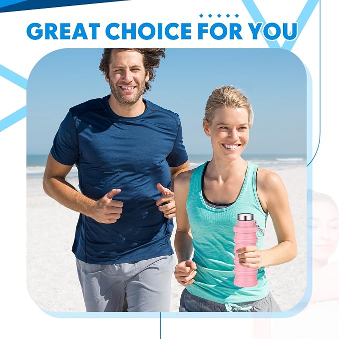 Baderke 2 Pcs Collapsible Water Bottles 17oz Silicone Travel Foldable Portable - Image 5