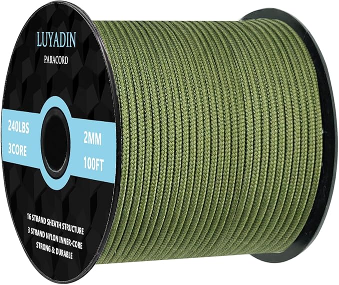 Paracord 240lb - Diameter 2mm Micro Utility Cord -3 Strand Parachute Spool Cord by LUYADIN