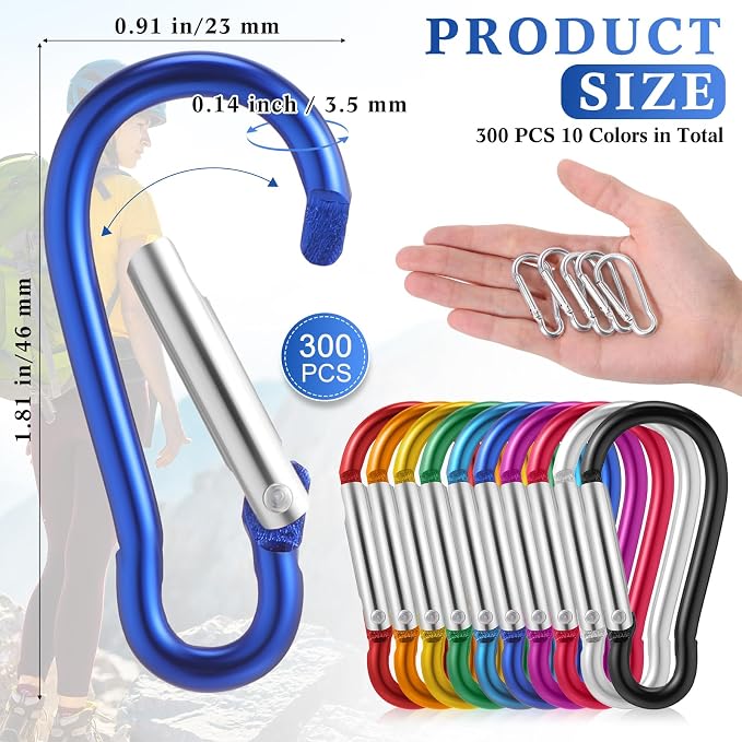 Yaocom 300 Pcs 2" Carabiner Bulk Small Carabiner Clip - Image 2