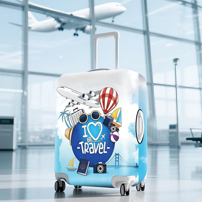 ANNA QUEEN I Love Travel Themed Luggage Cover, Stretchable Suitcase Protector - Image 9