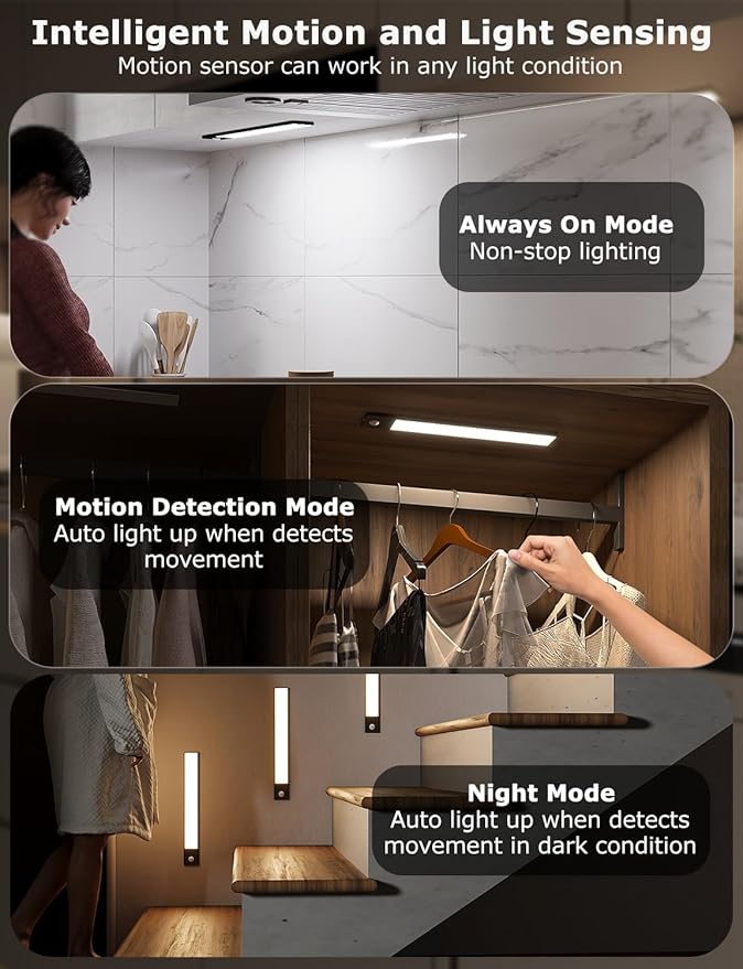 12" Ultra-Thin Under Cabinet Lighting Wireless, Aluminum Alloy Under Counter - Image 3