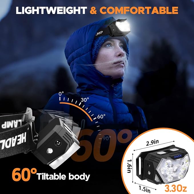 9 LED Headlamp Rechargeable 1 Pack, 2000 Lumens Super Bright Head Lamp - Image 6
