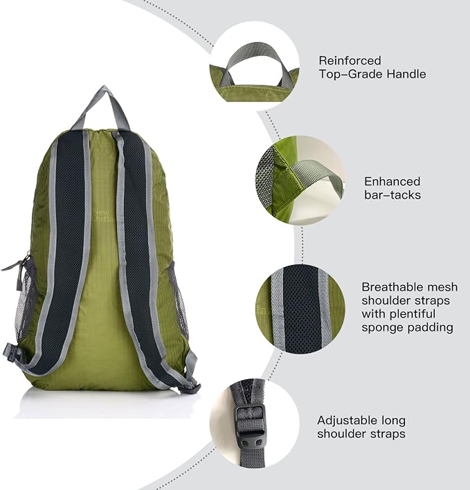 Outlander Packable Handy Lightweight Travel Hiking Backpack Daypack-Green-L - Image 4