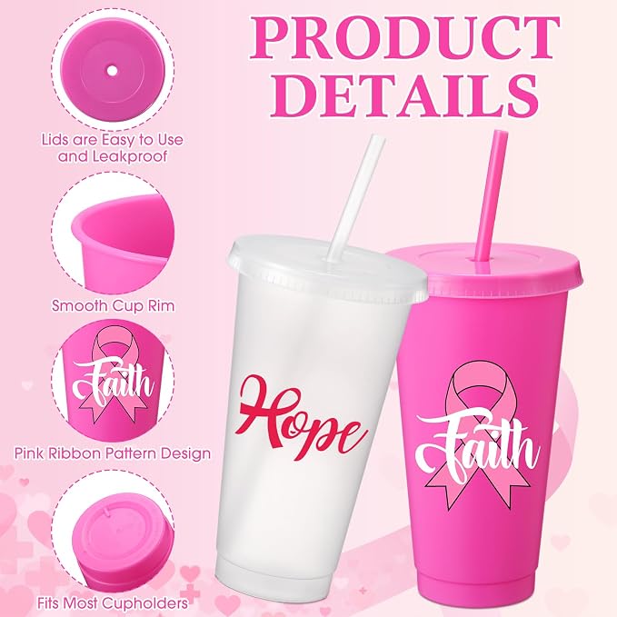 Willinglong 60 Pack Breast Cancer Awareness Gifts Plastic Cups - Image 3