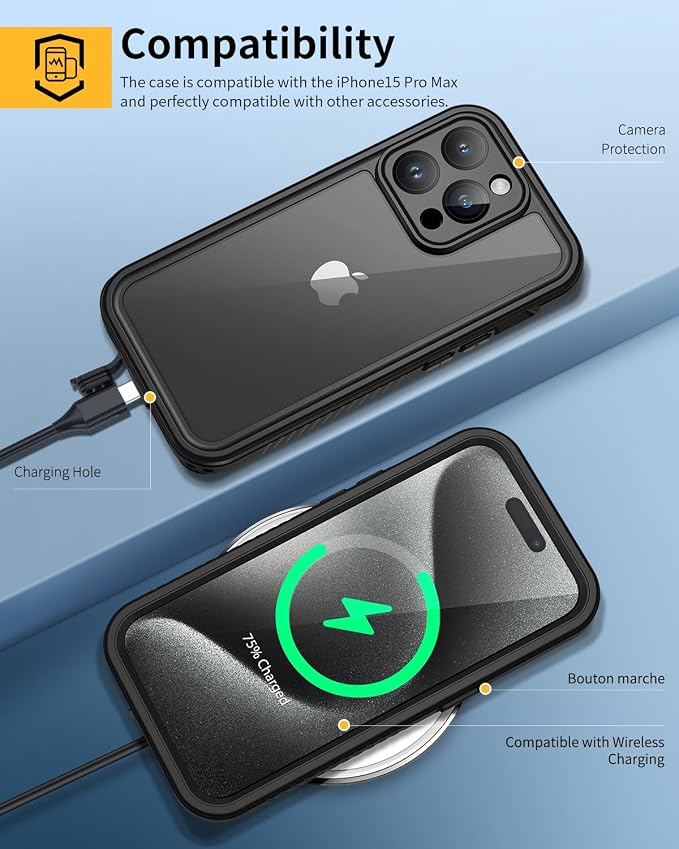 Lanhiem for iPhone 15 Pro Max Waterproof Case, Dustproof Case Built-in Screen - Image 6