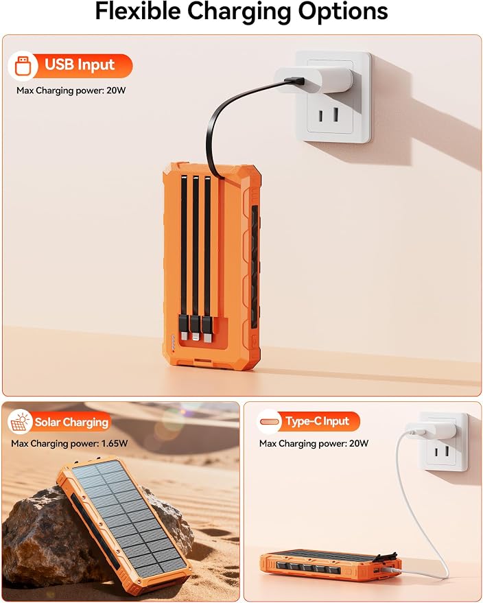Solar-Charger-Power-Bank - 20000mah Solar Powered Battery Charger Cell Phone - Image 5