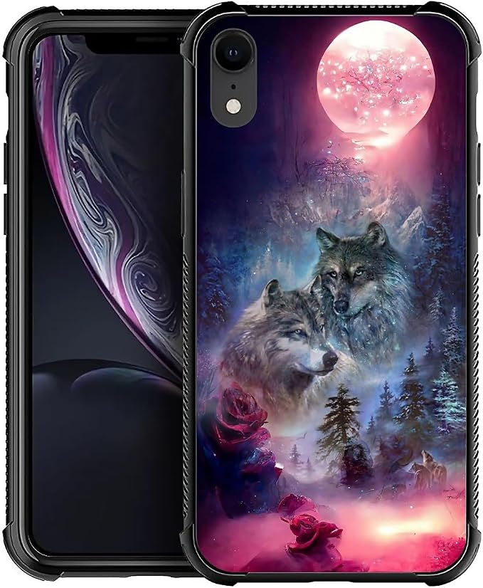 for iPhone XR Case, Star Two Wolfs Howling Pattern Graphic Design Girl Boy Soft by FKBRCL4U