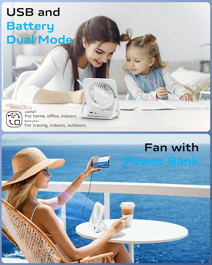 Otlonpe Portable Desk Fan 6.5 Inch, 4000mAh Rechargeable Battery Operated & USB - Image 6