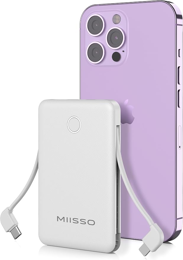 miisso 6000mah Ultra Slim Built in Cables Power Bank, Card Size Built in USB C by MIISSO