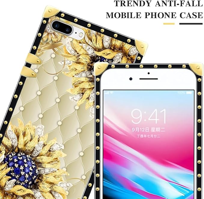 Compatible with iPhone 8 7 SE Case, Sunflower Diamonds Leather Luxury Golden - Image 4