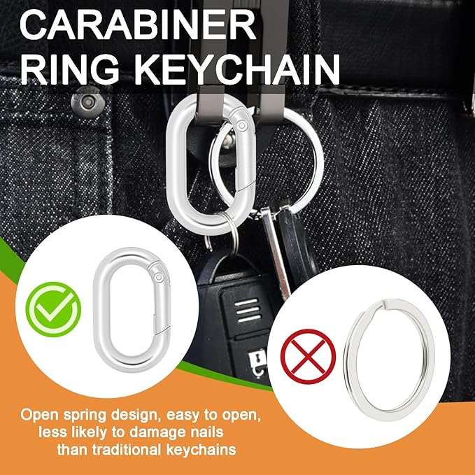12Pack Large Oval Keyring, Metal Carabiner Spring Snap Hooks Clip - Image 3