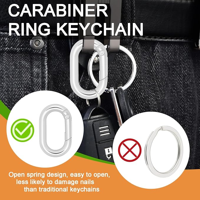 12Pack 3/4 Inch Small Oval Keyring, Metal Tiny Carabiner Spring Snap Hooks Clip - Image 7