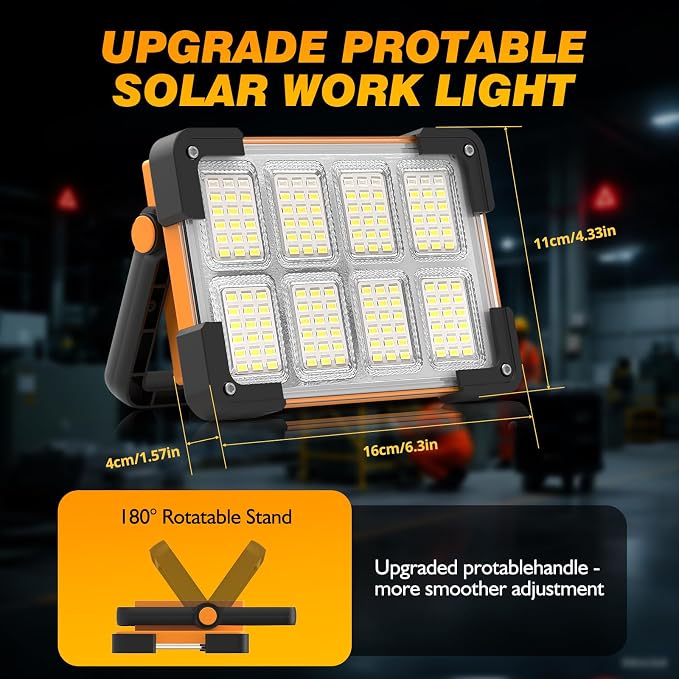 120W Solar Rechargeable Work Light, 144 LED 10000LM Led Work Light - Image 8