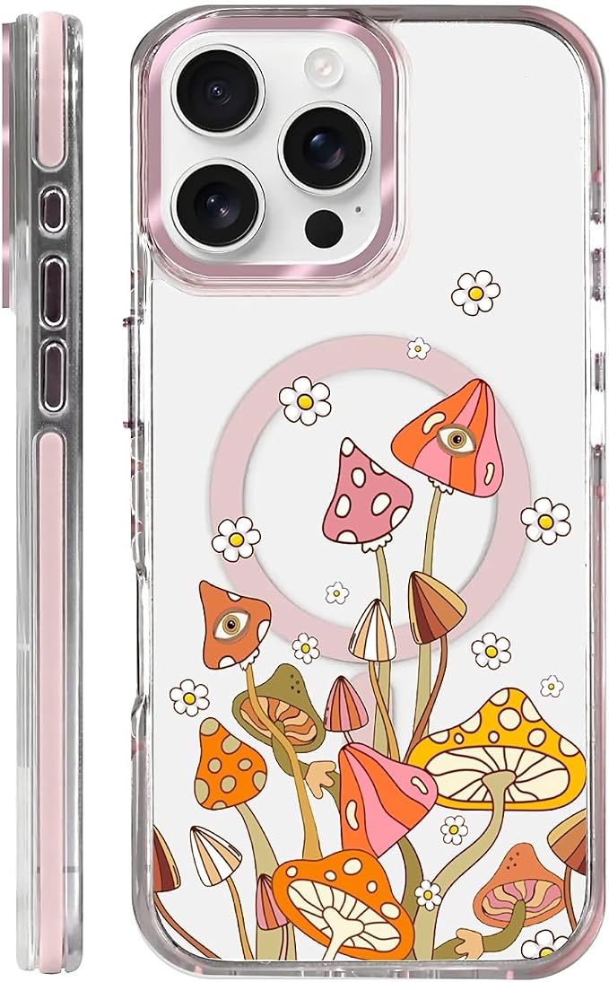 Case for iPhone 16 Pro Max, Retro Mushroom Sunflower Phone Case Design，for by Toulas