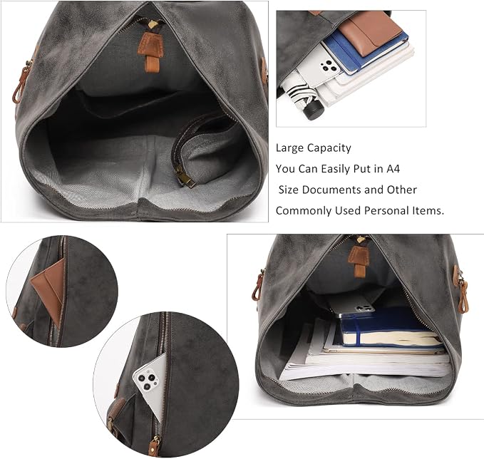 KL928 PU Leather Vintage Backpack – Large Casual Daypack Outdoor Travel - Image 4